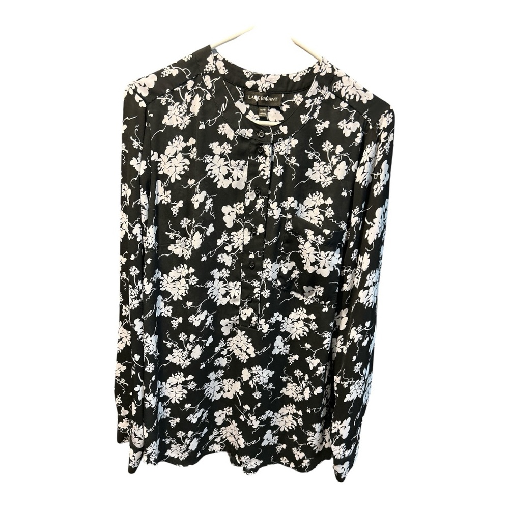 Lane Bryant Black and White Floral Blouse Lightweight